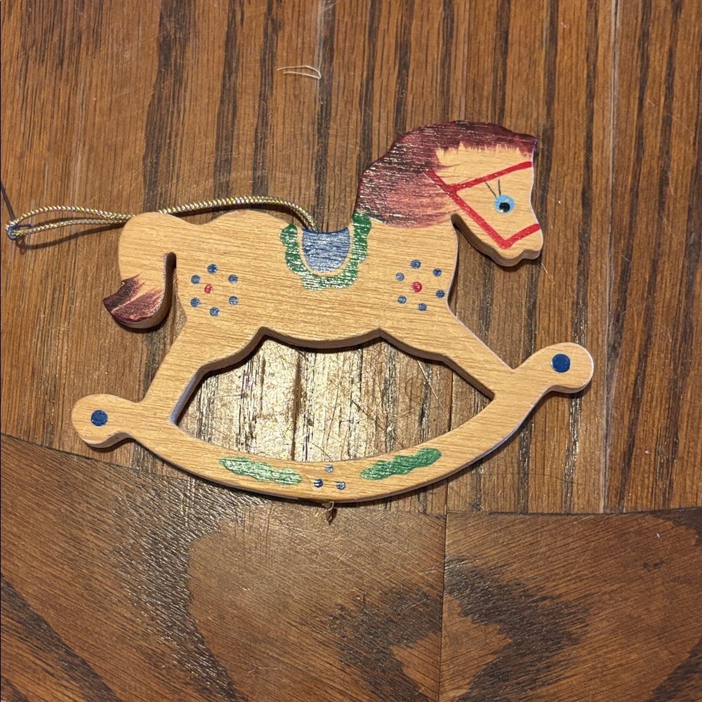 Vintage Hand Painted Wooden Rocking Horse Ornament - Picture 2 of 2